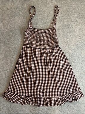Abercrombie & Fitch Gingham Smocked Mini Dress Navy White Cottagecore Small